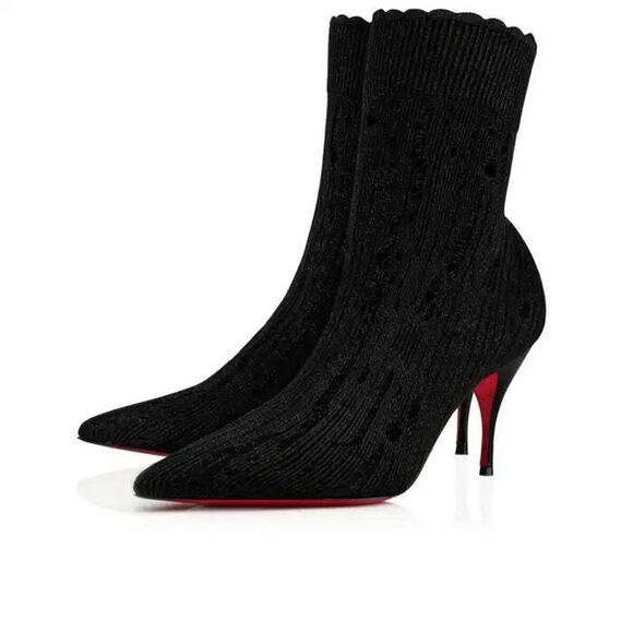 Christian Louboutin Sandrine 80 Black Stretch Sock Kitten Heel Ankle Bootie 35.5